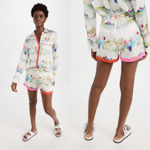 NEW Kerri Rosenthal Blair Printed Shorts Satin White Multicolor Size: Medium - Picture 1 of 8